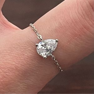 Silver Crystal Pear Ring